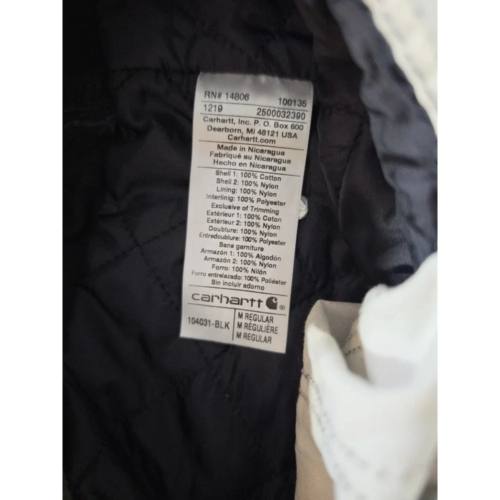 Carhartt 104031 Insulated Bib Overalls Men M Regular Black Quilt Lined Work Pant